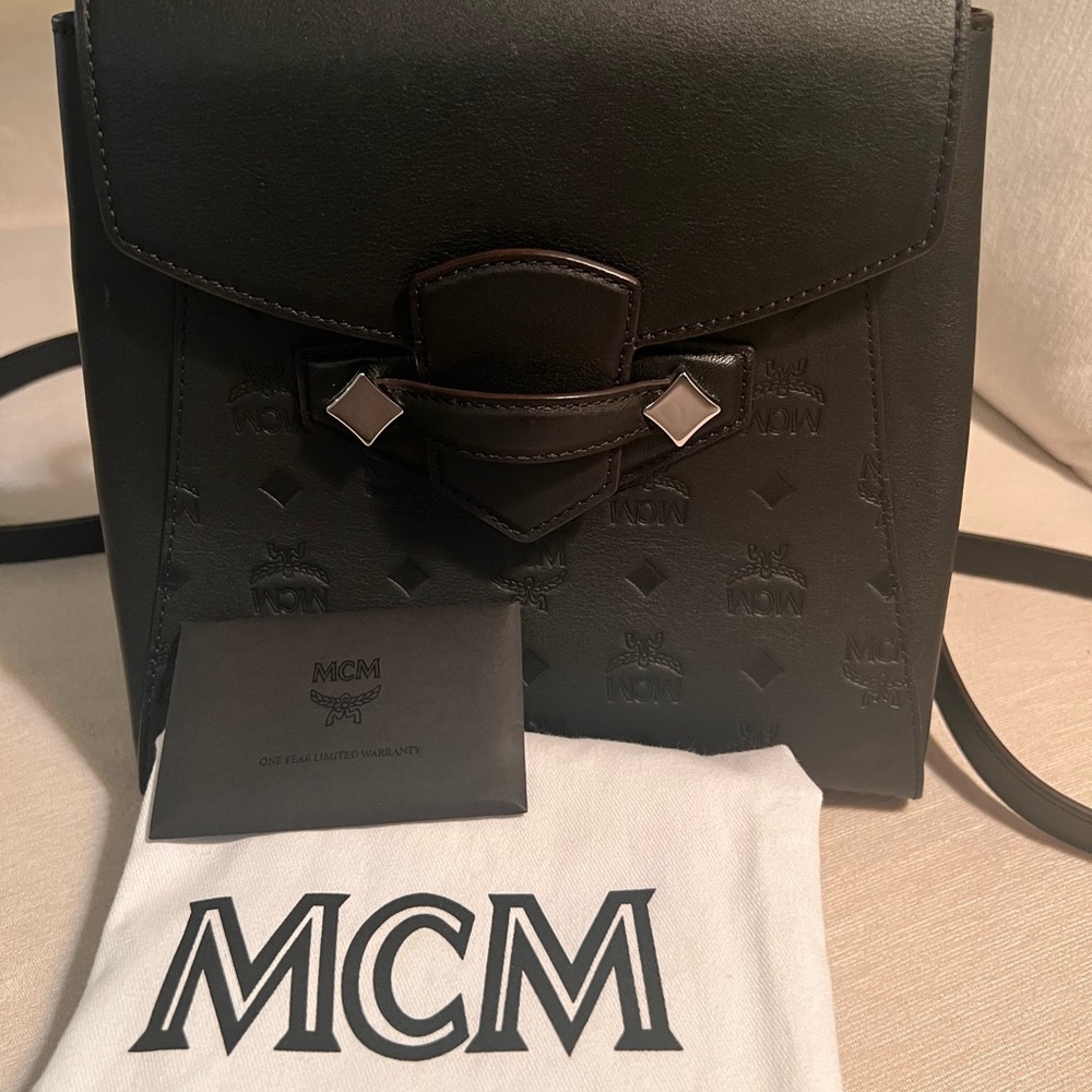 MCM Essential Black Visetos Leather Backpack